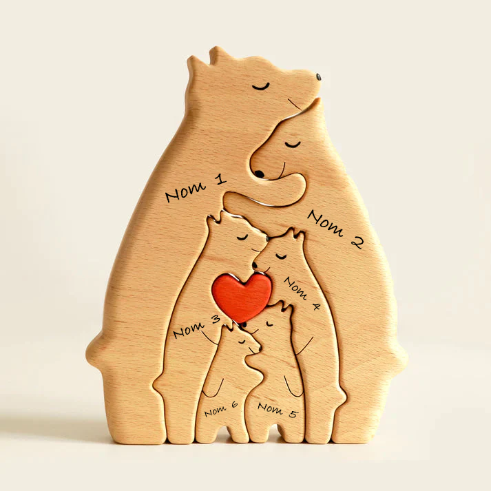 Puzzle personnalisé en bois représentant une famille d'ours, cadeau Puzzle personnalisé en bois représentant une famille d'ours, cadeau