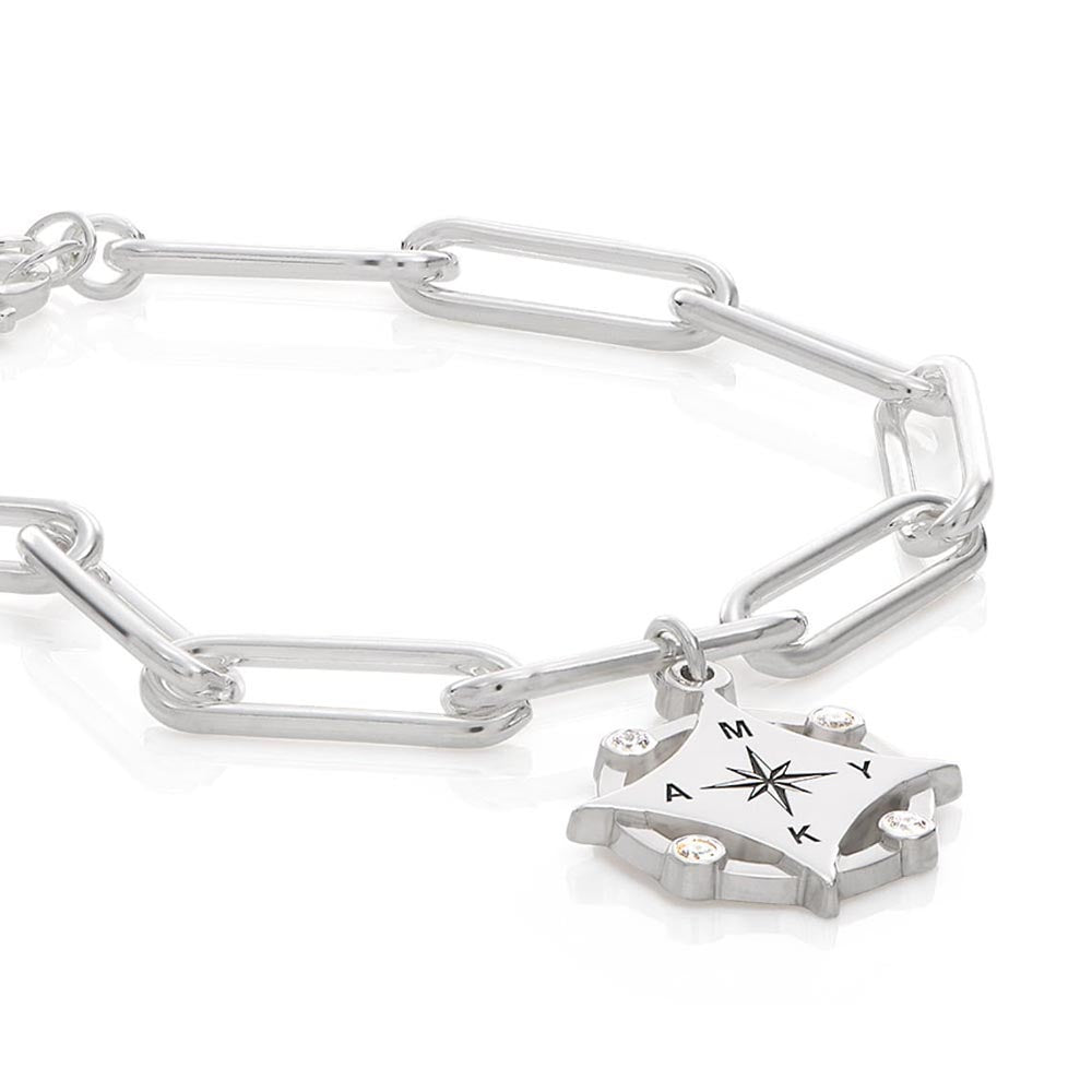 Bracelet gravé boussole et diamants - Forever linked