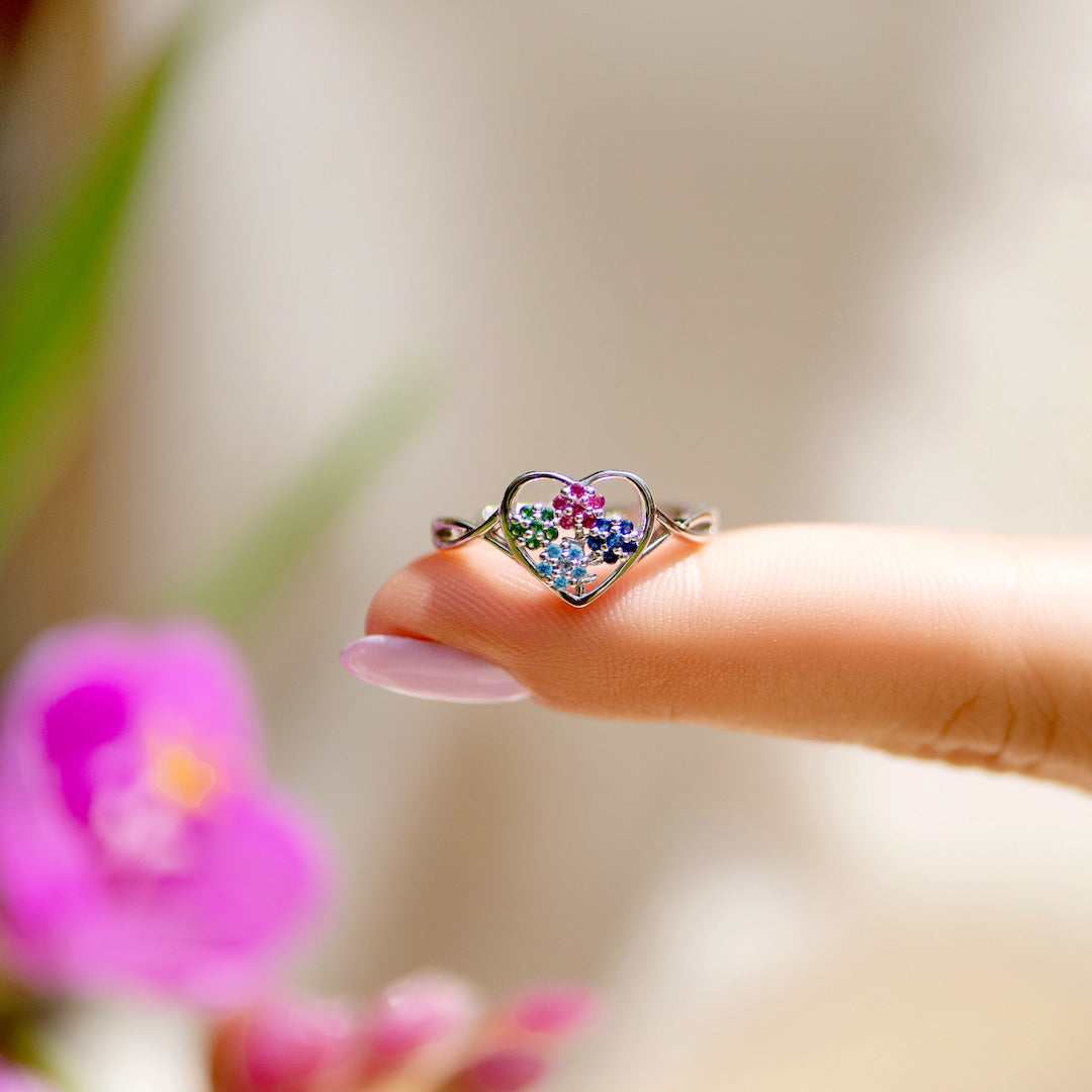 Bague coeur fleuri Mama's Heartbeats 1-5 Birthstones