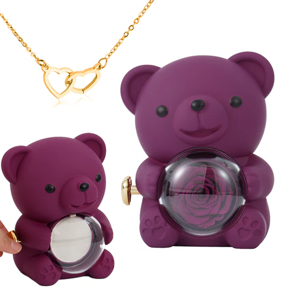 Coffret cadeau Ours Rose - Collier coeur gravé