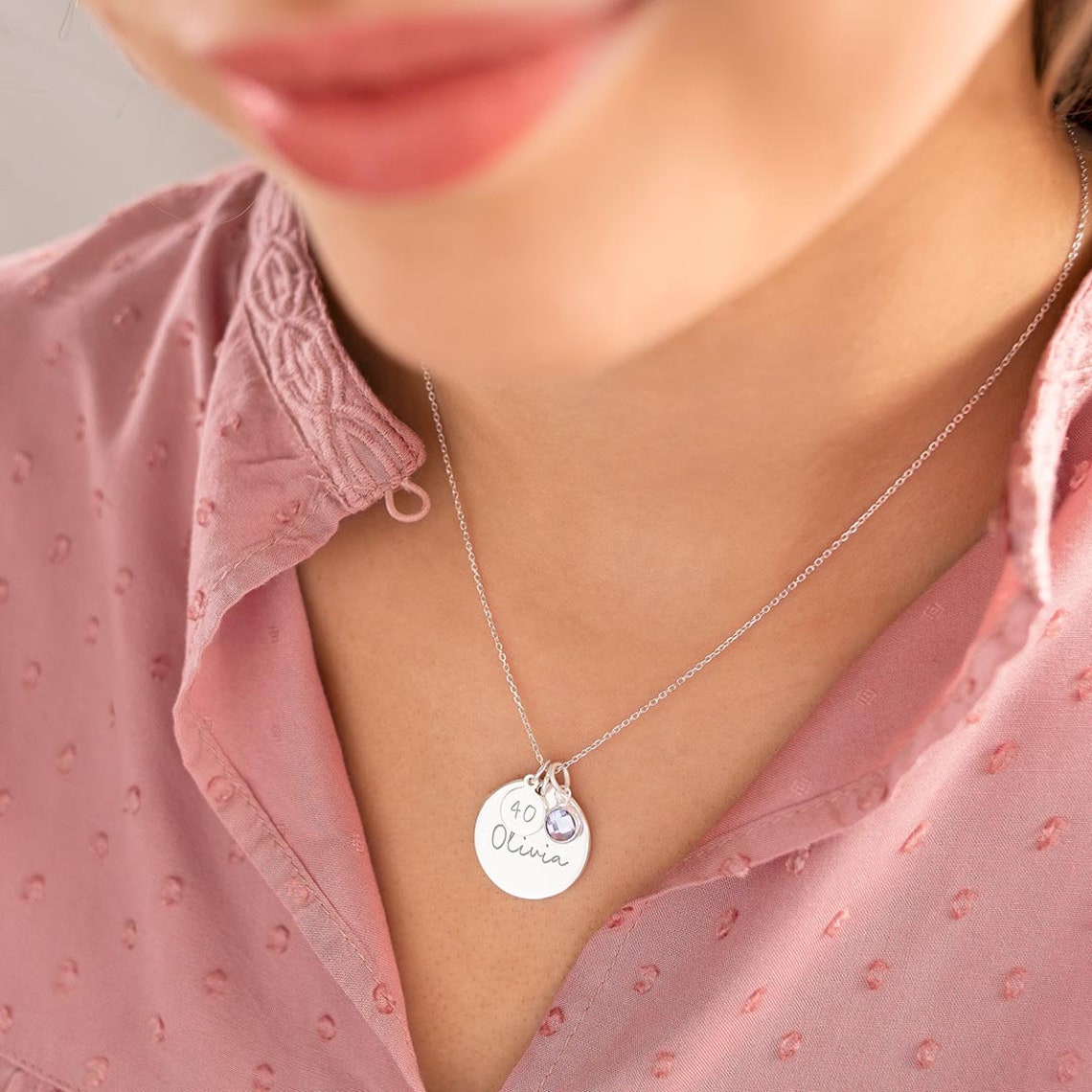 Collier personnalisé avec nom de disque d'anniversaire - Or Rose